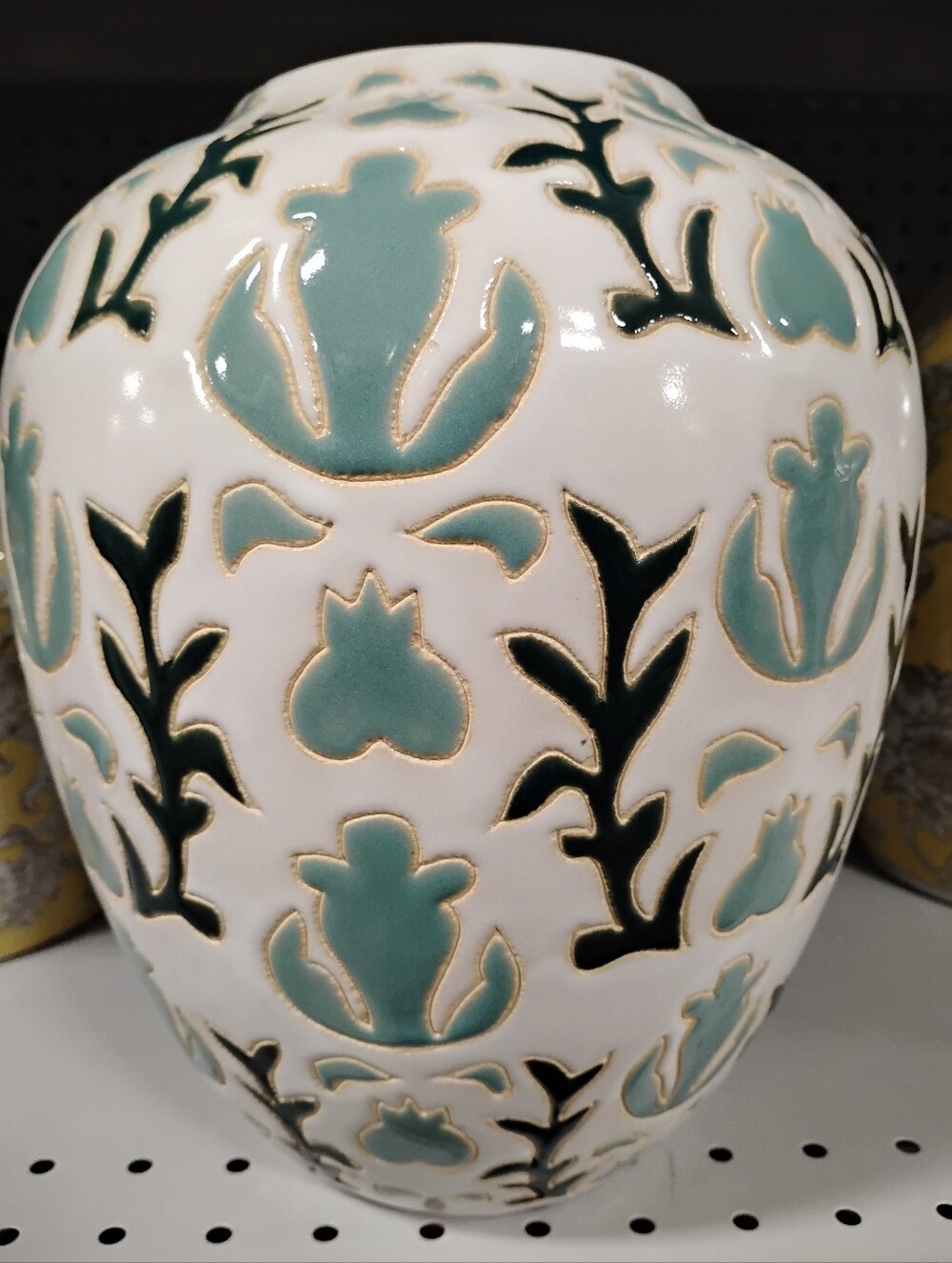 Ceramic Floral Accent Vase in Teal and Black - Brand